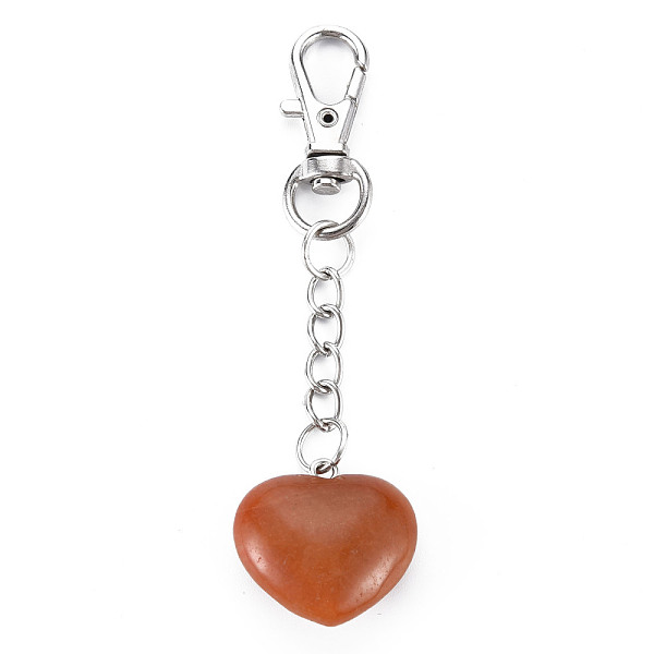 

PandaHall Natural Red Aventurine Keychain, with Brass Lobster Claw Clasps and Iron Chains, Heart, Platinum, 80~86mm Red Aventurine Heart