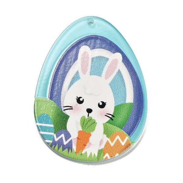 

PandaHall Easter Printed Transparent Acrylic Pendants, Egg with Rabbit, Light Sky Blue, 42.5x31.5x2.5mm, Hole: 1.6mm Acrylic Egg