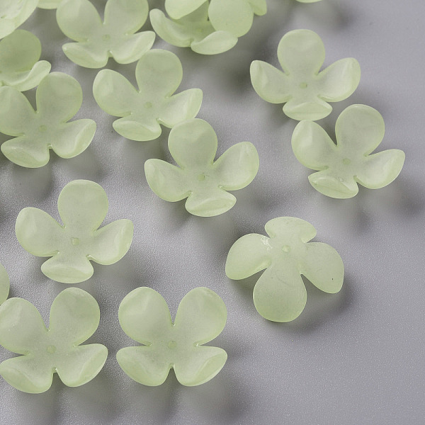 PandaHall Frosted Acrylic Bead Caps, 4-Petal, Flower, Green Yellow, 27x27x11mm, Hole: 1.8mm, about 276pcs/500g Acrylic