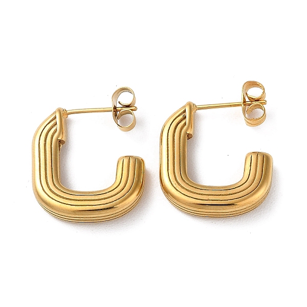 

PandaHall Ion Plating(IP) 304 Stainless Steel Stud Earrings, Half Hoop Earrings, Real 18K Gold Plated, 17.5x4.5mm 304 Stainless Steel
