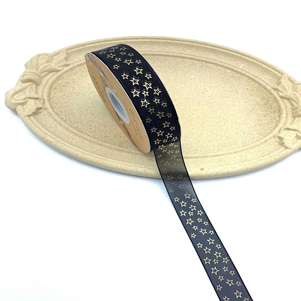 

PandaHall 50 Yards Gold Stamping Polyester Ribbons, Garment Accessories, Star, 1 inch(25mm) Polyester Star