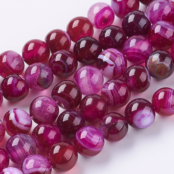 

PandaHall Natural Striped Agate/Banded Agate Beads Strands, Dyed, Round, Medium Violet Red, 10mm, Hole: 1.2mm, about 38pcs/strand, 15.75...