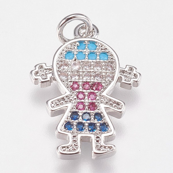 

PandaHall Brass Micro Pave Cubic Zirconia Pendants, Girl, Mixed Color, 18.5x13.5x1.5mm, Hole: 2.5mm Brass+Cubic Zirconia Human Multicolor