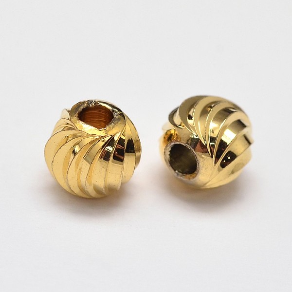 

PandaHall Rack Plating and Vacuum Plating Brass Corrugated Round Spacer Beads, Golden, 4mm, Hole: 1.5mm Brass Round