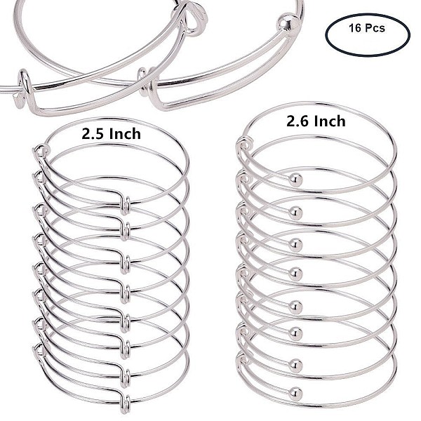 

PandaHall Adjustable Brass Bangles Making, Silver Color Plated, 2-1/2 inch~2-5/8 inch(64~67mm), 16pc/set Brass