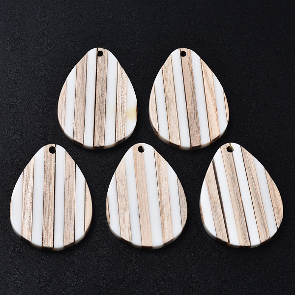 

PandaHall Stripe Resin & Wood Pendants, Teardrop, White, 36x26x3mm, Hole: 1.8mm Resin+Wood Teardrop White