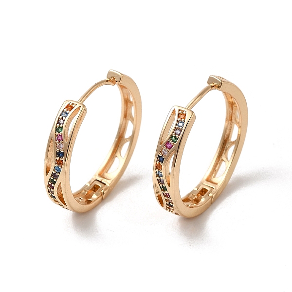 

PandaHall Brass Micro Pave Colorful Cubic Zirconia Hoop Earrings, Hollow Arch, Light Gold, 25x26.5x4.5mm Brass Arch