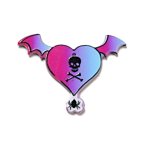 

PandaHall Halloween Printed Acrylic Pendants, Heart with Skull & Bat Charm, 34x45x2.5mm, Hole: 1.6mm Acrylic Heart