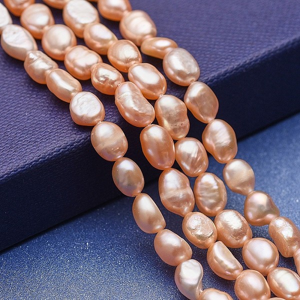 

PandaHall Natural Cultured Freshwater Pearl Beads Strands, Two Sides Polished, Bisque, 6~10x5~7mm, Hole: 0.5mm, about 46~47pcs/strand..., Orange