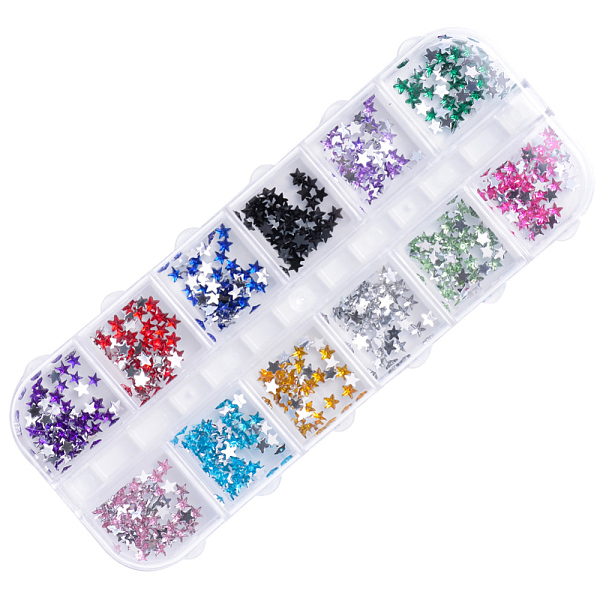 

PandaHall Acrylic Rhinestone Cabochons, Nail Art Decorations, Star, Mixed Color, 3x3x1mm, 12colors/box Acrylic Star Multicolor