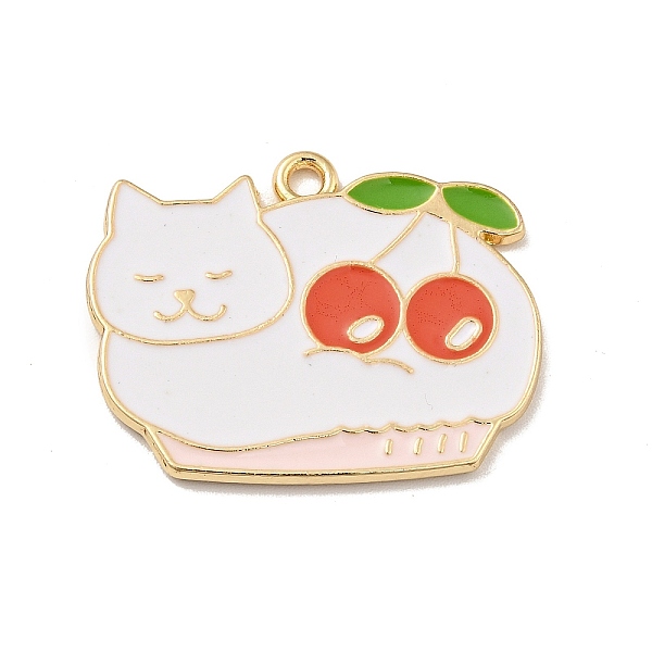 

PandaHall Cartoon Alloy Enamel Pendants, Cat with Cherry Charms, Light Gold, White, 23x28.5x1.5mm, Hole: 1.8mm Alloy+Enamel Cat Shape White