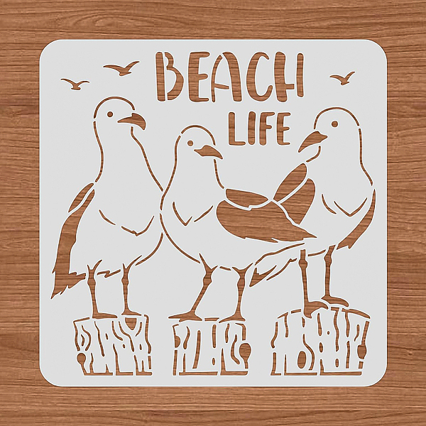 

PandaHall BENECREAT 30x30cm Beach Life Painting Stencils, Seagull Template Stencils for Art Painting on Wood, Scrapbooking Cardmaking and..., White