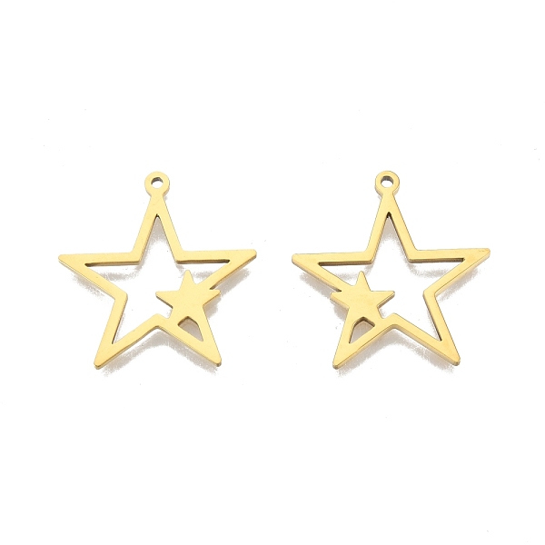 

PandaHall Ion Plating(IP) 201 Stainless Steel Pendants, Star, Real 18K Gold Plated, 26x25x1.5mm, Hole: 1.4mm 201 Stainless Steel Star