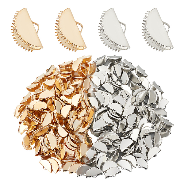 

PandaHall 200Pcs 2 Colors Iron Ribbon Ends, Fan Shape, Mixed Color, 15mm, 100Pcs/color Iron