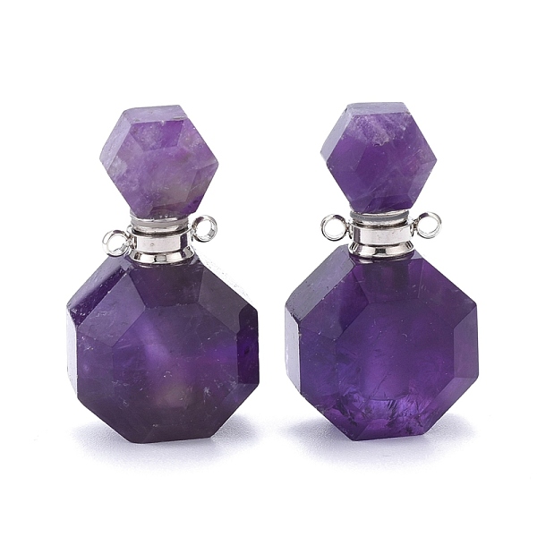 

PandaHall Faceted Natural Amethyst Openable Perfume Bottle Pendants, with 304 Stainless Steel Findings, Stainless Steel Color...
