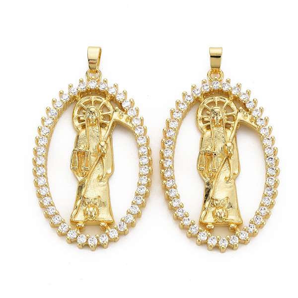 

PandaHall Brass Micro Pave Cubic Zirconia Pendants, Nickel Free, Oval with Virgin, Real 16K Gold Plated, 41.5x25.5x5mm, Hole: 2.5x5mm..., Clear