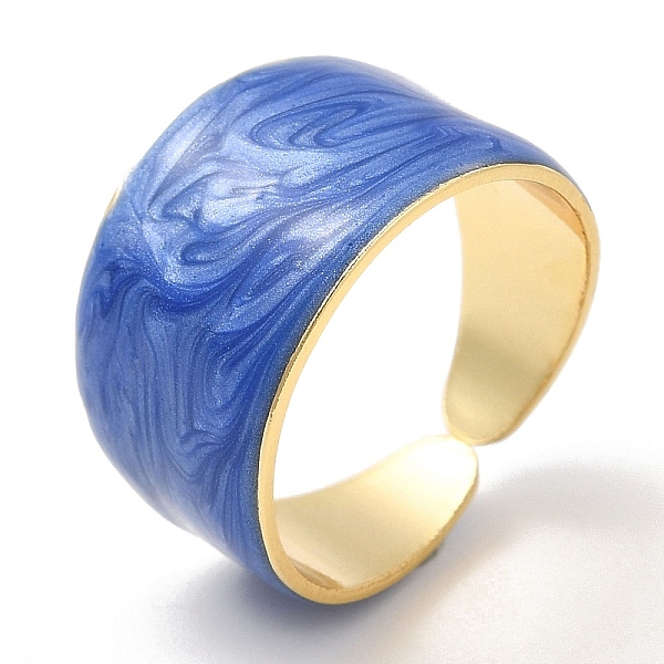 

PandaHall Enamel Plain Band Open Cuff Rings, Real 18K Gold Plated Brass Jewelry for Women, Blue, US Size 7 1/4(17.5mm) Brass Blue