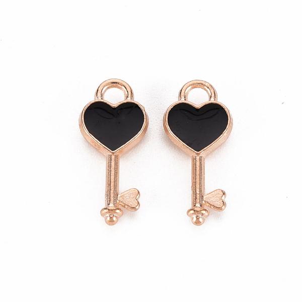 

PandaHall Alloy Pendants, Cadmium Free & Lead Free, with Enamel, Heart Key, Light Gold, Black, 16x7x2mm, Hole: 1.5mm Alloy+Enamel Key Black