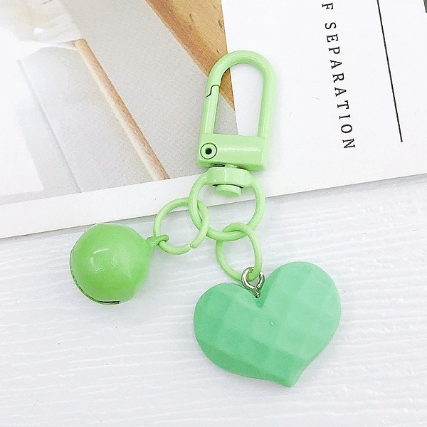 

PandaHall Acrylic Pendants Keychain, with Spray Painted Alloy Findings, Heart & Bell, Light Green, 6cm Acrylic Heart