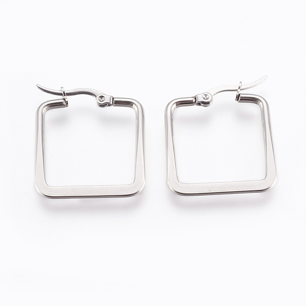 

PandaHall 201 Stainless Steel Angular Hoop Earrings, with 304 Stainless Steel Pin, Hypoallergenic Earrings, Square, Stainless Steel Color...