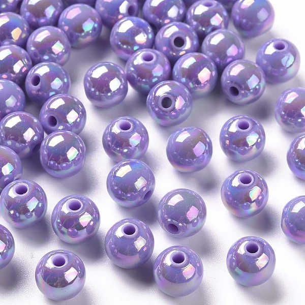 

PandaHall Opaque Acrylic Beads, AB Color Plated, Round, Medium Purple, 10x9mm, Hole: 2mm, about 940pcs/500g Acrylic Round