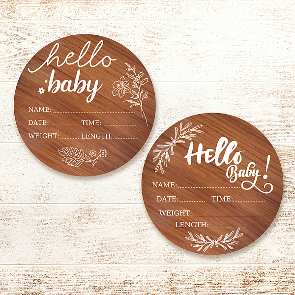 

PandaHall 2Pcs 2 Style Single-face Printed Wooden Baby Photo Props, Birth Announcement Sign, Wooden Growth Milestone Signs, Flat Round...