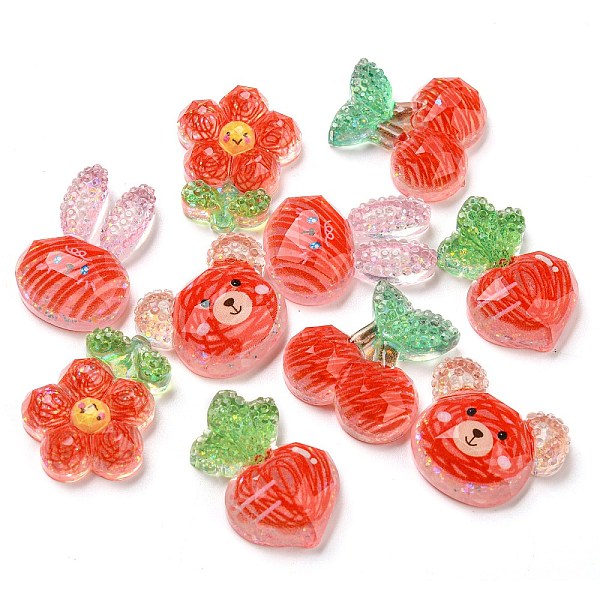 

PandaHall Plastic Cabochons, with Glitter Powder, Mixed Shape, Mixed Shapes, 18.5~25.5x17~22.5x6~7mm Plastic Mixed Shapes Red