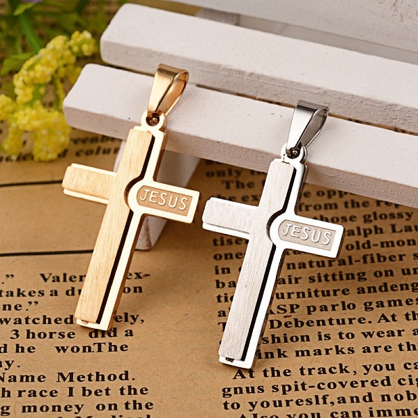 

PandaHall Latin Cross 304 Stainless Steel Pendants, with Word Jesus, Mixed Color, 30x18x2.5mm, Hole: 3.5x6mm 304 Stainless Steel Cross