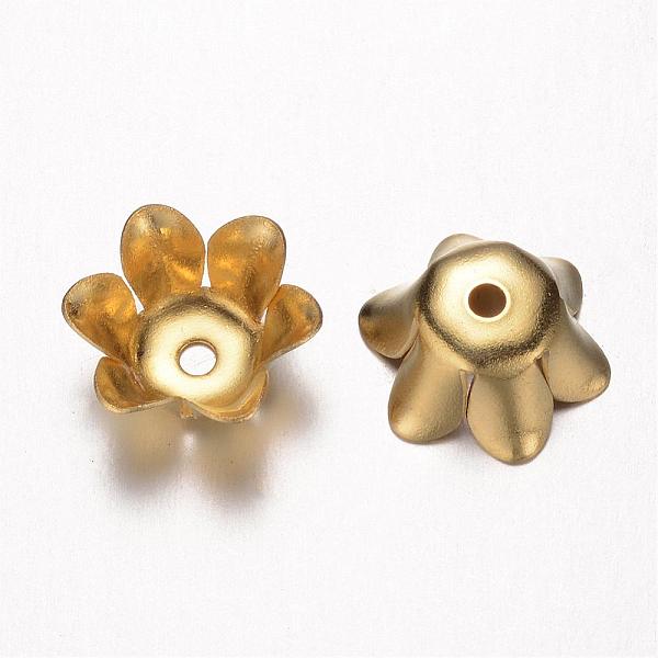 

PandaHall Brass Bead Caps, Lead Free & Nickel Free, Flower, 6-Petal, Raw(Unplated), 11x5mm, Hole: 1mm Brass