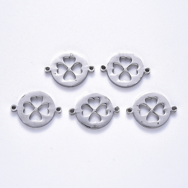 

PandaHall 201 Stainless Steel Links Connectors, Laser Cut, Flat Round with Clover, Stainless Steel Color, 13x18x1.5mm, Hole: 1.2mm 201...