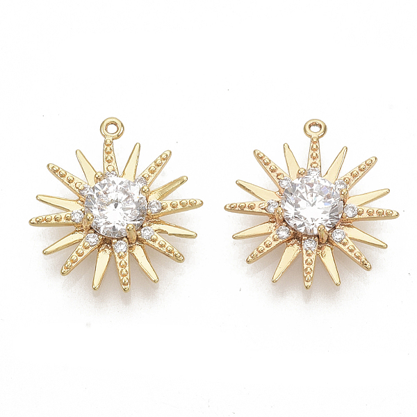 

PandaHall Brass Cubic Zirconia Pendants, Nickel Free, Sun, Clear, Real 18K Gold Plated, 16x14.5x3.5mm, Hole: 0.7mm Brass+Cubic Zirconia Sun...