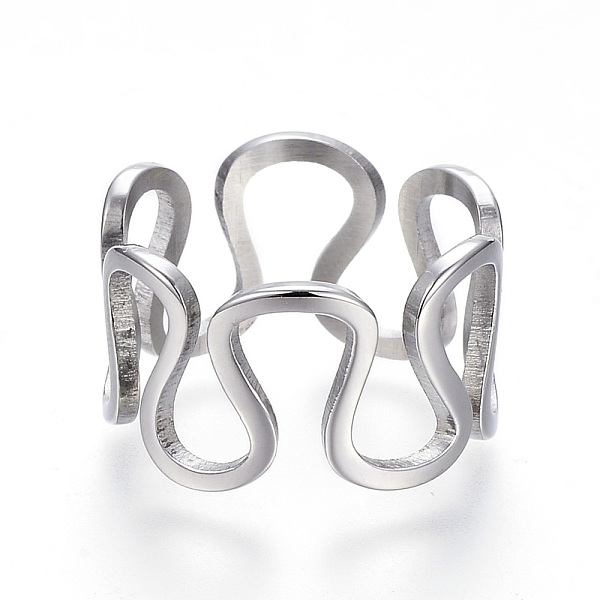 

PandaHall 304 Stainless Steel Wide Band Rings, Hollow, Stainless Steel Color, Size 6~9, 16~19mm 304 Stainless Steel
