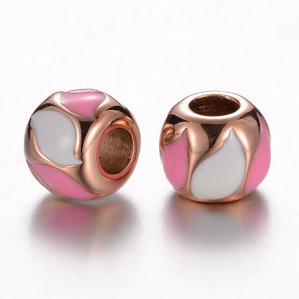 

PandaHall 304 Stainless Steel Enamel European Beads, Rondelle, Rose Gold, Pink, 11x9mm, Hole: 4.5mm Stainless Steel+Enamel Rondelle Pink