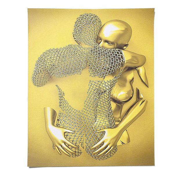 

PandaHall 3D Effect Chemical Fiber Oil Canvas Hanging Painting, Kissing Couple Bedroom Decor, Wall Art Romantic Embracing Couple Poster..., Gold