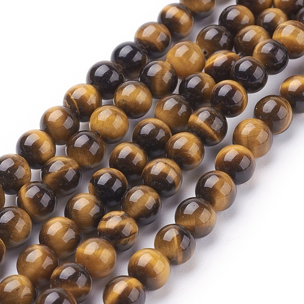 

PandaHall Natural Tiger Eye Beads Strands, Grade A, Round, Goldenrod, 6mm, Hole: 1mm, about 60pcs/strand, 15 inch Tiger Eye Round Gold