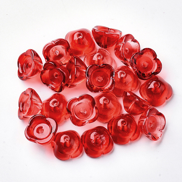 

PandaHall 4-Petal Transparent Spray Painted Glass Bead Caps, Flower, Red, 11.5x11.5x7mm, Hole: 1.6mm Glass Red