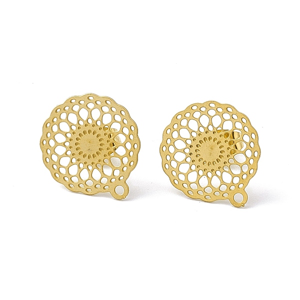 

PandaHall 304 Stainless Steel Stud Earrings Finding, Hollow Flat Round, with Horizontal Loop, Golden, 16x14mm, Hole: 1.2mm, Pin: 0.85mm 304...