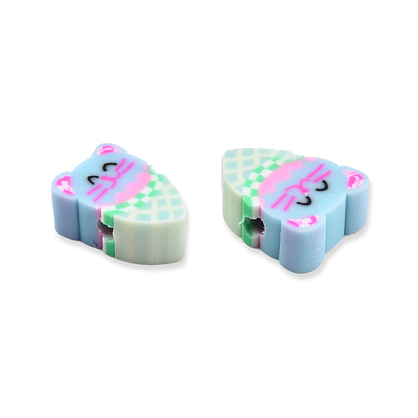 

PandaHall Handmade Polymer Clay Beads, Ice Cream with Expression, Light Sky Blue, 9~12x6.5~10x4mm, Hole: 1.6mm Polymer Clay Food