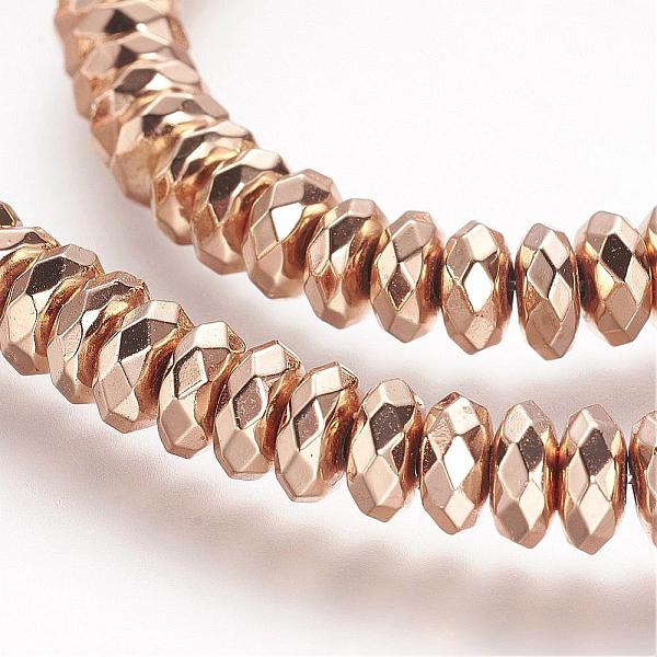 

PandaHall Non-magnetic Synthetic Hematite Beads Strands, Grade A, Faceted, Rondelle, Rose Gold Plated, 7x3mm, Hole: 1.5mm, about...