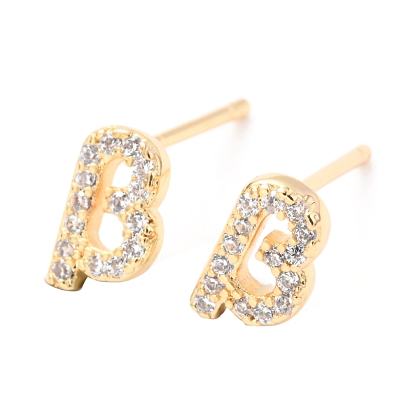 

PandaHall Brass Micro Pave Clear Cubic Zirconia Stud Earrings, Greek Alphabet, Real 18k Gold Plated, Letter.B, 8.5x5x1.7mm, Pin: 0.9mm Cubic...