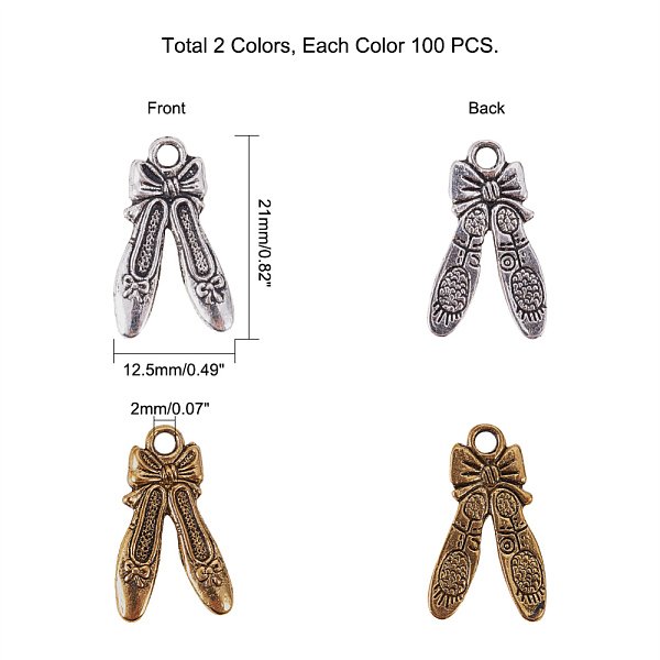 

PandaHall Tibetan Style Alloy Pendants, Dance Shoes with Bowknot, Antique Silver & Antique Golden, 21x12.5x2mm, Hole: 2mm Alloy Shoes