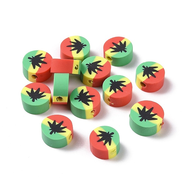 

PandaHall Handmade Polymer Clay Beads, Flat Round, Leaf Pattern, 9.5~10x4.5~5mm, Hole: 1.6mm Polymer Clay Leaf