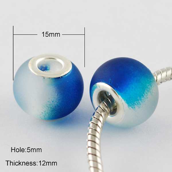 

PandaHall Two Tone Glass European Beads, with Silver Color Plated Brass Double Cores, Large Hole Beads, Rubberized Style, Rondelle, Dark..., Blue