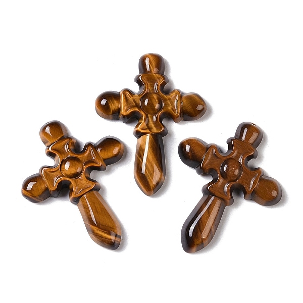 

PandaHall Natural Tiger Eye Carved Pendants, Cross Charms, 46x36x7.5mm, Hole: 0.7mm Tiger Eye Cross