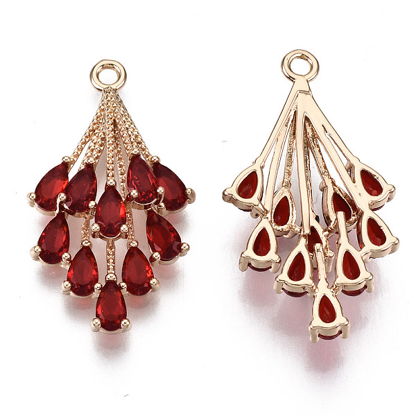 

PandaHall Brass Micro Pave Cubic Zirconia Pendants, with Glass, Long-Lasting Plated, Light Gold, Teardrop, Red, 29x16.5x7mm, Hole: 1.6mm...