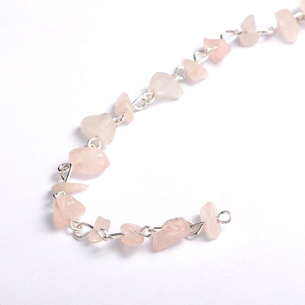 

PandaHall Handmade Natural Rose Quartz Chips Beads Chains for Necklaces Bracelets Making, with Silver Color Plated Iron Eye Pin, Unwelded...