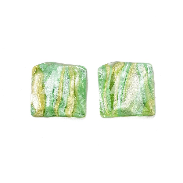 Cabochons dÃ©codÃ©s en rÃ©sine translucide, carrÃ© ondulÃ© avec de la poudre scintillante, vert clair, 16x16x7.5mm