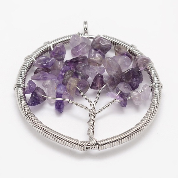 

PandaHall Tree of Life Natural Amethyst Bead Brass Wire Wrapped Big Pendants, Cadmium Free & Nickel Free & Lead Free, Platinum...