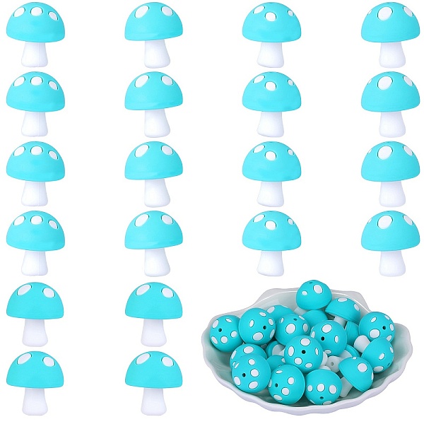 

PandaHall 20Pcs Mushroom Silicone Focal Beads, Chewing Toy Accessoies for Teethers, DIY Nursing Necklaces Making, Turquoise, 18mm, Hole: 2mm..., Green