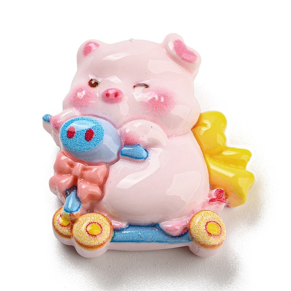 

PandaHall Pig Theme Opaque Resin Cabochons, Funny Pig with Roller, Pink, 24.5x23.5x8.5mm Resin Pig Pink